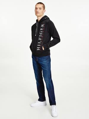 Bluzy Z Kapturem Tommy Hilfiger Vertical Logo Flex Fleece Męskie Czarne | TH246JZG