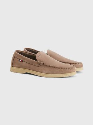 Buty Codzienne Tommy Hilfiger Nubuck Skórzane Loafer Męskie Khaki | TH854UJT