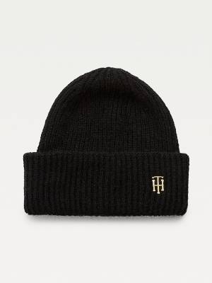 Czapki Tommy Hilfiger Alpaca Wool Blend Rib-Knit Beanie Damskie Czarne | TH984UWL