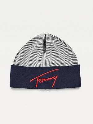 Czapki Tommy Hilfiger Contrast Rim Signature Beanie Damskie Niebieskie | TH852NVX