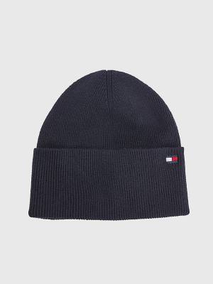 Czapki Tommy Hilfiger Essential Bawełniane Cashmere Beanie Damskie Niebieskie | TH693OXG