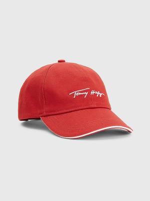 Czapki Tommy Hilfiger Iconic Signature Logo Cap Damskie Czerwone | TH153SYG