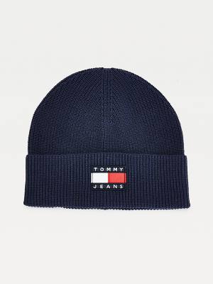 Czapki Tommy Hilfiger Knitted Organic Bawełniane Badge Beanie Męskie Niebieskie | TH867YKE