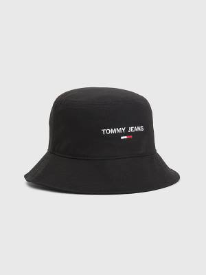 Czapki Tommy Hilfiger Logo Embroidery Bucket Damskie Czarne | TH054MXK