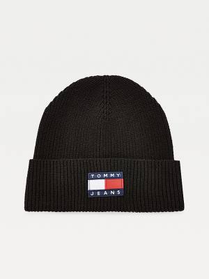 Czapki Tommy Hilfiger Organic Bawełniane Rib-Knit Badge Beanie Damskie Czarne | TH624TKW