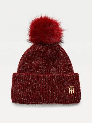 Czapki Tommy Hilfiger Pom Pom Metallic Rib-Knit Beanie Damskie Fioletowe | TH571STA