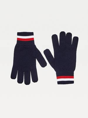 Czapki Tommy Hilfiger Signature Fine Knit Wool Gloves Męskie Niebieskie | TH429JTN