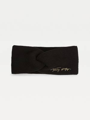 Czapki Tommy Hilfiger Signature Rib Knit Twist Headband Damskie Czarne | TH652KWR