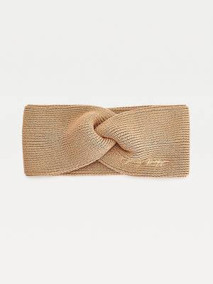 Czapki Tommy Hilfiger Signature Rib Knit Twist Headband Damskie Beżowe | TH901VEP