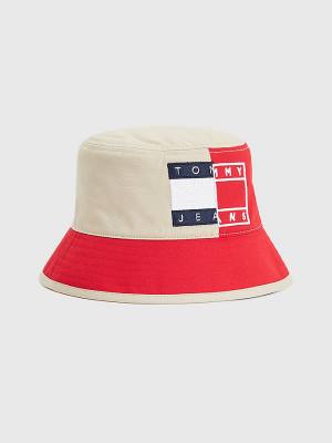 Czapki Tommy Hilfiger Spliced Logo Colour-Blocked Bucket Damskie Czerwone | TH604AQK