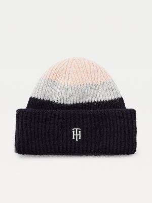 Czapki Tommy Hilfiger Stripe Rib-Knit Beanie Damskie Różowe | TH496CMX