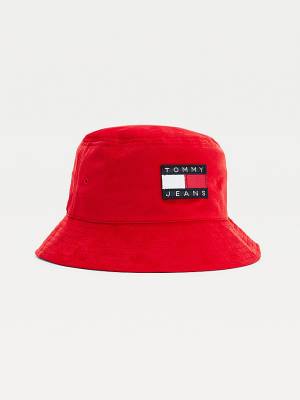 Czapki Tommy Hilfiger Tommy Badge Velvet Bucket Damskie Czerwone | TH389FDK