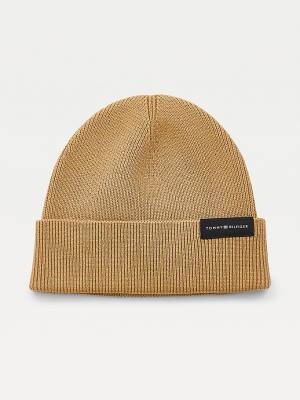 Czapki Tommy Hilfiger Uptown Wool Bawełniane Beanie Męskie Beżowe | TH597WNY