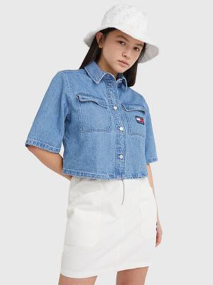 Koszule Tommy Hilfiger Badge Cropped Krótkie Sleeve Denim Damskie Denim | TH045AHS