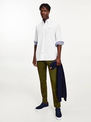 Koszule Tommy Hilfiger Bawełniane Melange Dobby Slim Fit Męskie Białe | TH517ZWK