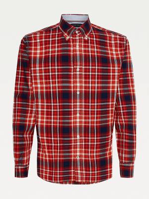 Koszule Tommy Hilfiger Check Bawełniane Flannel Regular Fit Męskie Pomarańczowe | TH462JBH