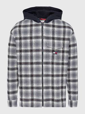 Koszule Tommy Hilfiger Check Organic Bawełniane Zakapturzony Overshirt Męskie Czarne | TH492IZU