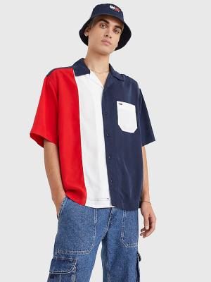 Koszule Tommy Hilfiger Colour-Blocked Camp Męskie Niebieskie | TH768VIJ