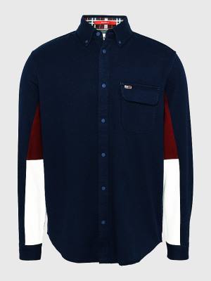 Koszule Tommy Hilfiger Colour-Blocked Organic Bawełniane Twill Męskie Niebieskie | TH840ZWT