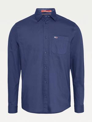 Koszule Tommy Hilfiger Essential Organic Bawełniane Poplin Męskie Niebieskie | TH214WBL