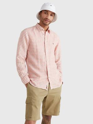 Koszule Tommy Hilfiger Gingham Regular Fit Linen Męskie Różowe | TH247FYB