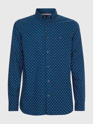 Koszule Tommy Hilfiger Micro Print Poplin Slim Fit Męskie Niebieskie | TH254GSA