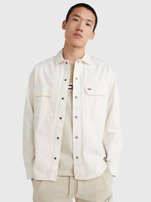 Koszule Tommy Hilfiger Organic Bawełniane Twill Overshirt Męskie Białe | TH195PEO