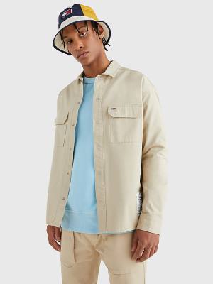 Koszule Tommy Hilfiger Organic Bawełniane Twill Overshirt Męskie Beżowe | TH439ZGN