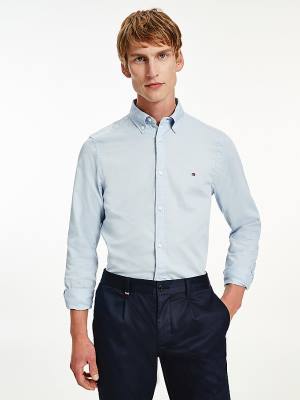 Koszule Tommy Hilfiger Organic Bawełniane Twill Slim Fit Męskie Niebieskie | TH908BMW