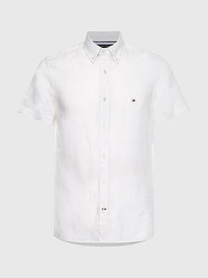 Koszule Tommy Hilfiger Pigment-Dyed Krótkie Sleeve Linen Męskie Białe | TH438MRH