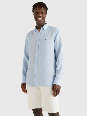 Koszule Tommy Hilfiger Pigment Dyed Regular Fit Linen Męskie Niebieskie | TH148ROJ