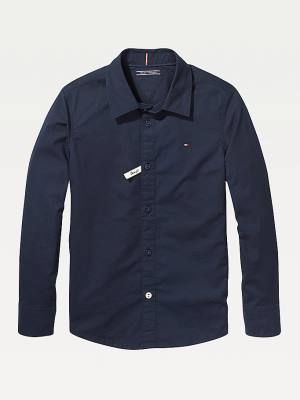 Koszule Tommy Hilfiger Slim Fit Stretch Chłopięce Niebieskie | TH049XCF