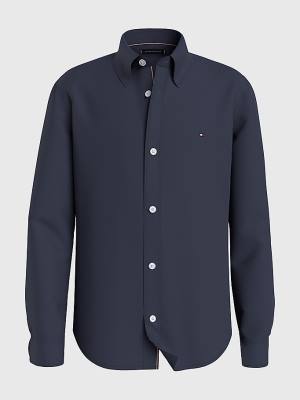 Koszule Tommy Hilfiger Stretch Organic Bawełniane Pique Chłopięce Niebieskie | TH185JRV