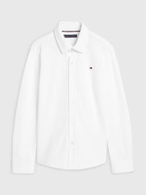 Koszule Tommy Hilfiger Stretch Organic Bawełniane Pique Chłopięce Białe | TH281DNW