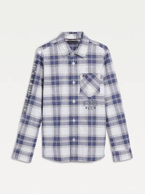 Koszule Tommy Hilfiger Stretch Oxford Bawełniane Check Chłopięce Niebieskie | TH049RTU