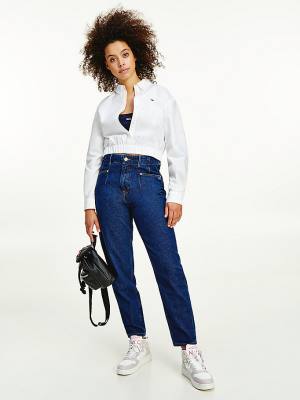 Koszule Tommy Hilfiger Super Cropped Organic Bawełniane Boyfriend Damskie Białe | TH360CVN