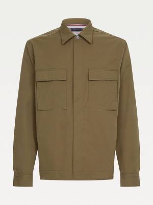 Koszule Tommy Hilfiger Utility Regular Fit Poplin Overshirt Męskie Khaki | TH198ZEB