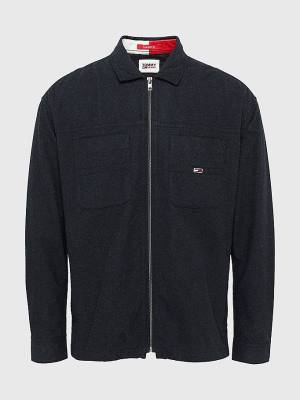 Koszule Tommy Hilfiger Zip-Thru Soft Organic Bawełniane Overshirt Męskie Czarne | TH619DAQ