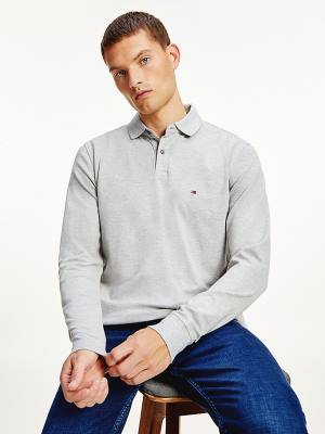 Koszulki Polo Tommy Hilfiger 1985 TH Flex Regular Fit Long Sleeve Męskie Szare | TH532QLG