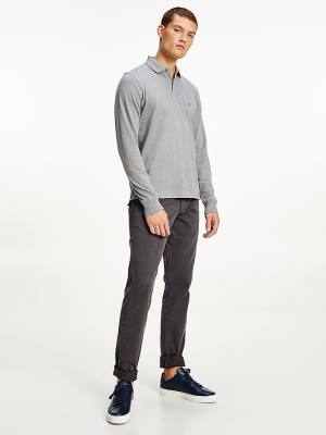 Koszulki Polo Tommy Hilfiger 1985 TH Flex Regular Fit Long Sleeve Męskie Szare | TH958UVS