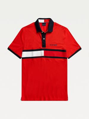 Koszulki Polo Tommy Hilfiger Adaptive Bawełniane Flag Custom Fit Męskie Czerwone | TH693ISZ