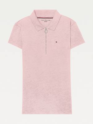 Koszulki Polo Tommy Hilfiger Adaptive Zipped Slim Fit Damskie Różowe | TH083TSX