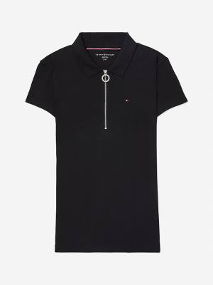 Koszulki Polo Tommy Hilfiger Adaptive Zipped Slim Fit Damskie Czarne | TH925SBQ