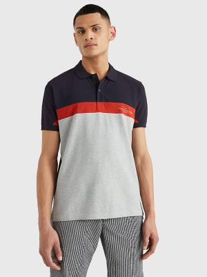 Koszulki Polo Tommy Hilfiger Colour-Blocked Regular Fit Męskie Szare | TH429OTS