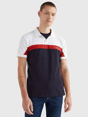 Koszulki Polo Tommy Hilfiger Colour-Blocked Regular Fit Męskie Niebieskie | TH851GSQ