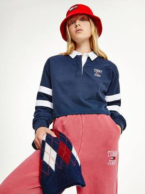 Koszulki Polo Tommy Hilfiger Cropped Rugby Damskie Niebieskie | TH608JKL