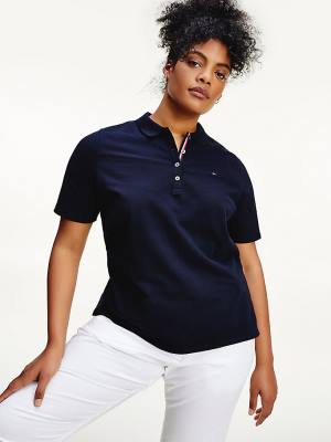 Koszulki Polo Tommy Hilfiger Curve Essential Placket Detail Damskie Niebieskie | TH594DKJ