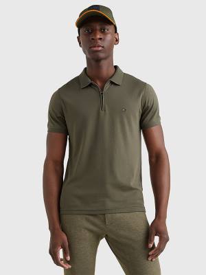 Koszulki Polo Tommy Hilfiger Half-Zip Interlock Slim Fit Męskie Khaki | TH109RHI