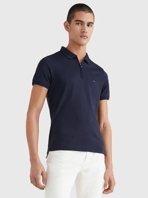 Koszulki Polo Tommy Hilfiger Half-Zip Interlock Slim Fit Męskie Niebieskie | TH281UYI