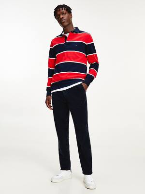 Koszulki Polo Tommy Hilfiger Iconic Stripe Rugby Shirt Męskie Czerwone | TH485EVJ